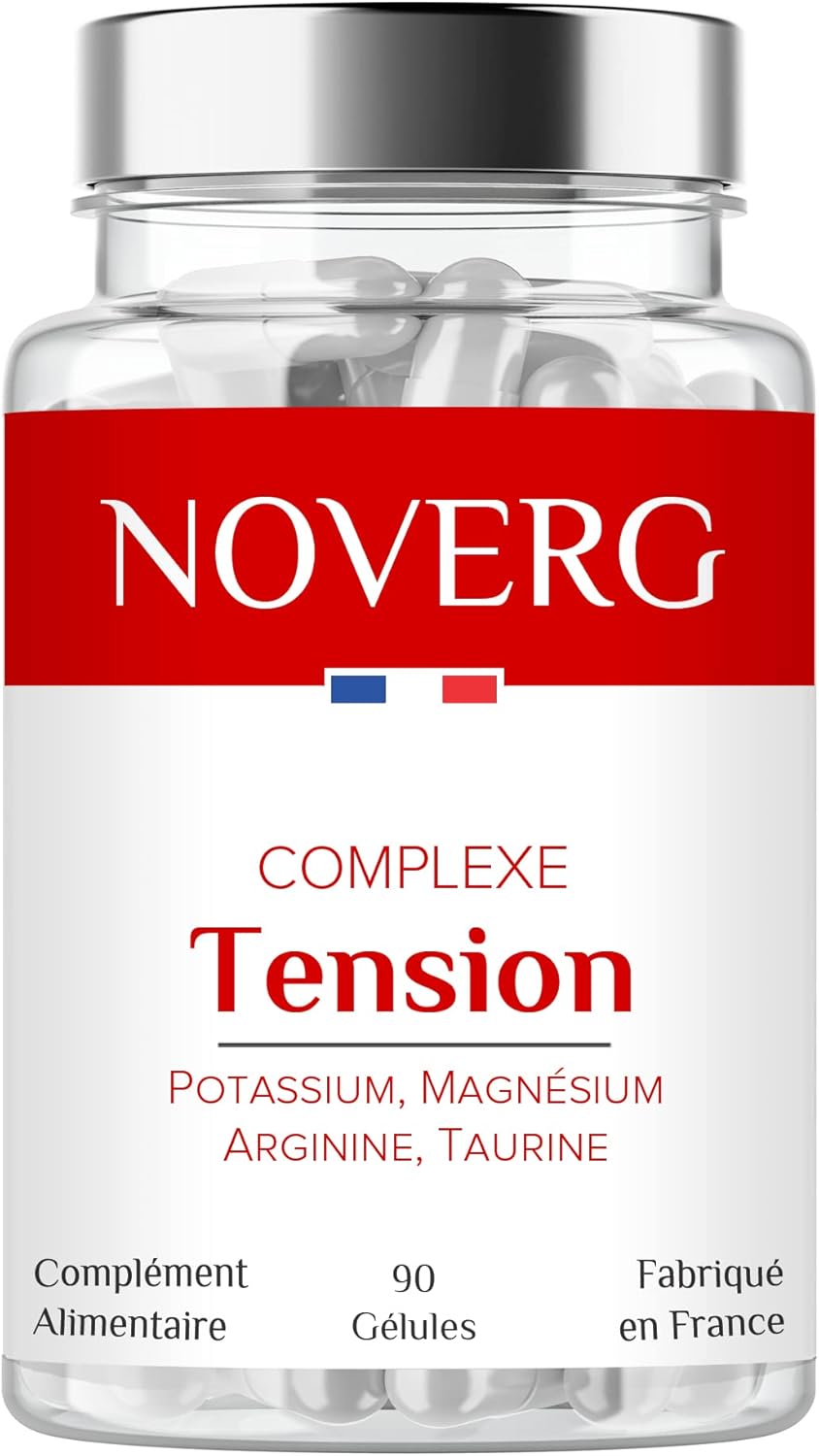Complexe Tension - Santé Cardiovasculaire & Confort Artériel - Potassium, Magnésium Arginine, Taurine - Vegan - 90 Gélules - Fabriqué en France
