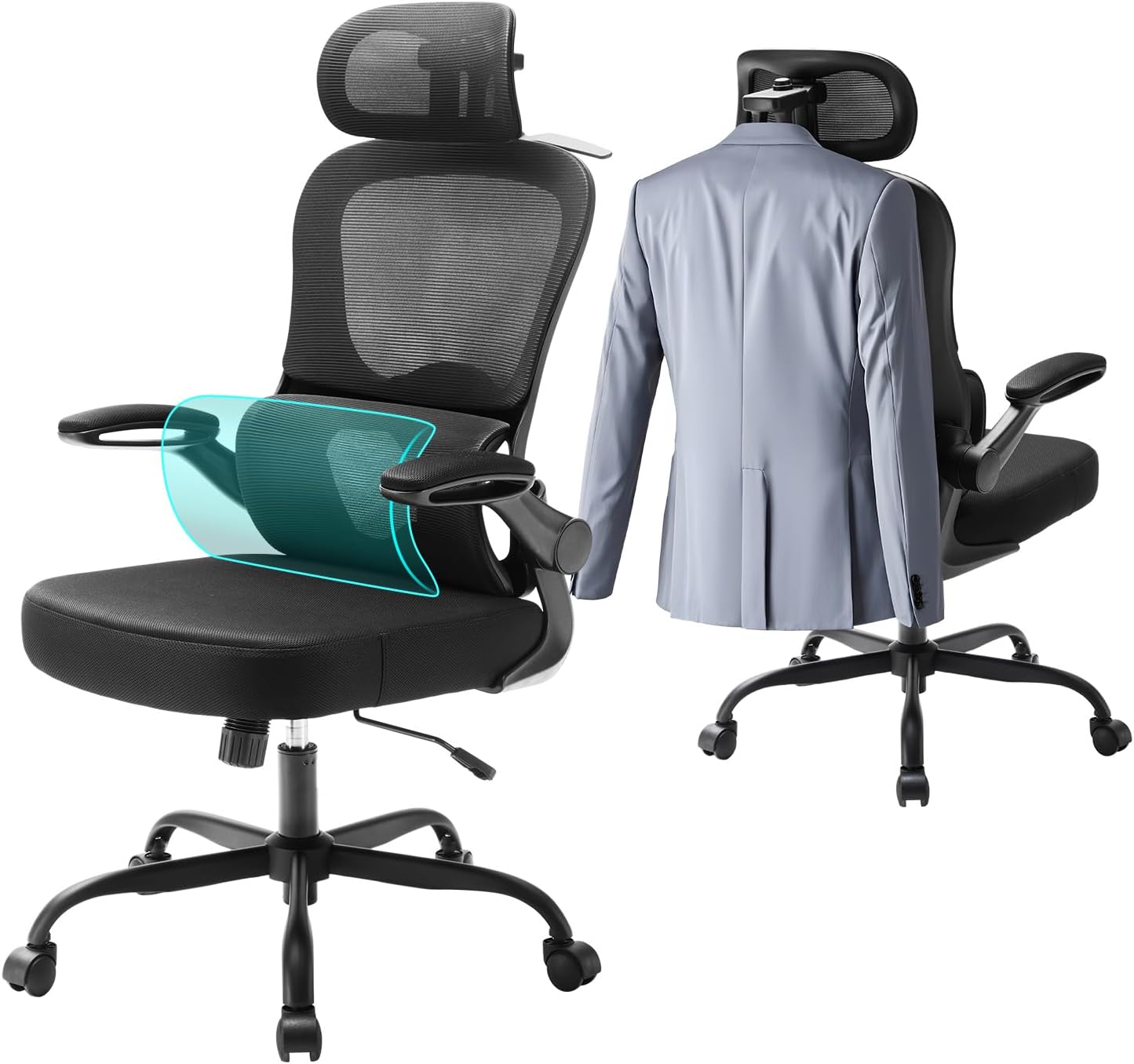 Aevoriax Chaise de Bureau Ergonomique N56, Support Lombaire Dynamique, Coussin Épais et Confortable, Idéale pour Télétravail, Appuie-Tête Réglable
