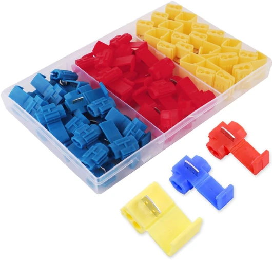 CESFONJER Connecteur Rapide - Scotch Verrouillage Connecteurs - Raccords Auto-Dénudants - Cosse Electrique Connecteur Rapide Kit - Rouge 20 Pcs Bleu 20 Pcs Jaune 15 Pcs