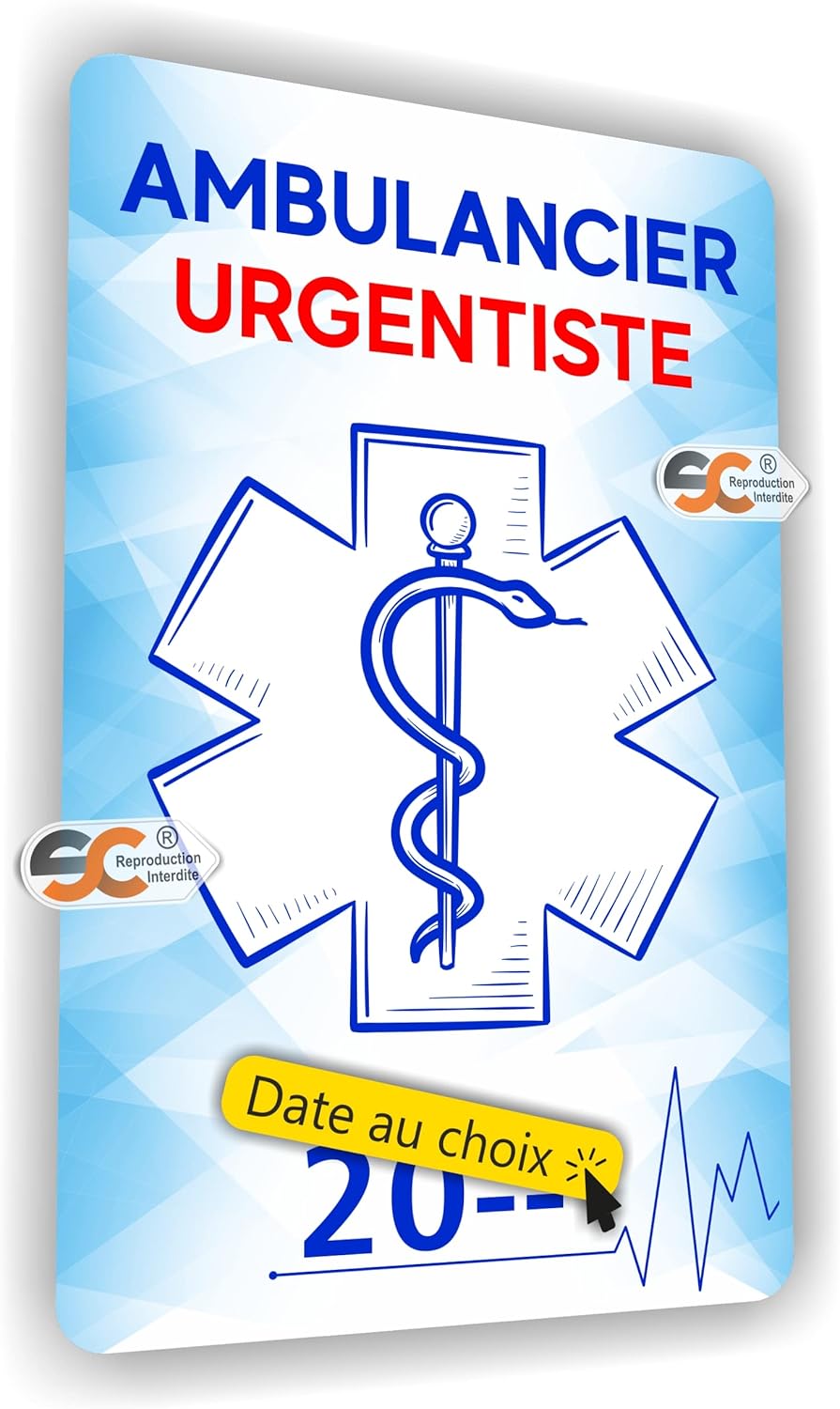 ® - Sticker/Autocollant - Caducée Ambulancier Urgentiste - Date Personnalisable - Type de Pose Vitrophanie* (se Colle sur Le Pare-Brise à l'intérieur du véhicule)