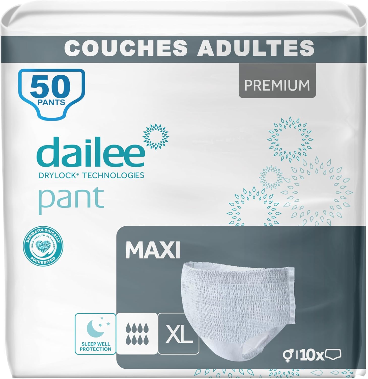 Pants Maxi XL - 50x Couches Adultes, Couche Culotte Incontinence Femme et Homme - 5 Paquets de 10 Slip Incontinence, Culotte Jetable