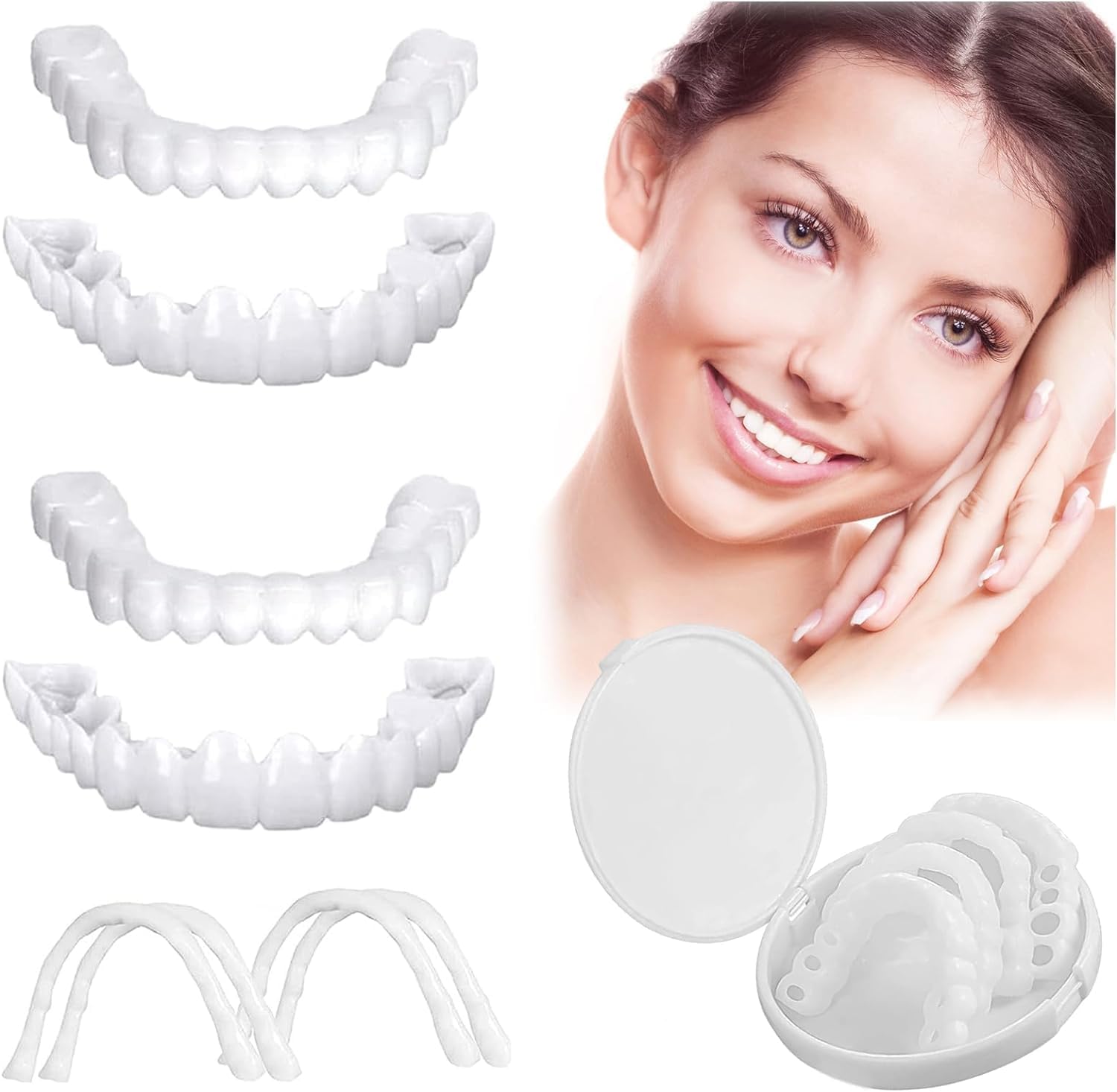 Facette Dentaire Cosmétique, 2 Paires Placages Fausses Dents Haut et Bas Temporaires pour Blanchiment Des Couvrir Les Dents Imparfaites