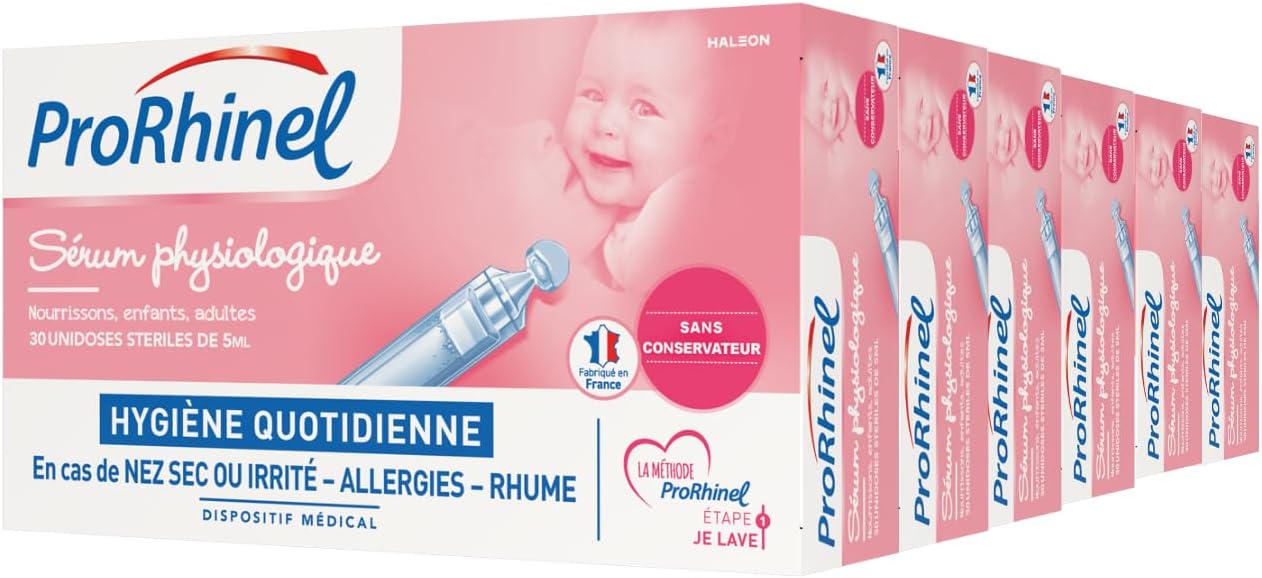 Lot de 6 Sérums Physiologiques - Hygiène du Nez Quotidienne - lavage nasal pour Nez Sec ou Irrité, Allergie et Rhume - 180 Unidoses - Fabriqué en France