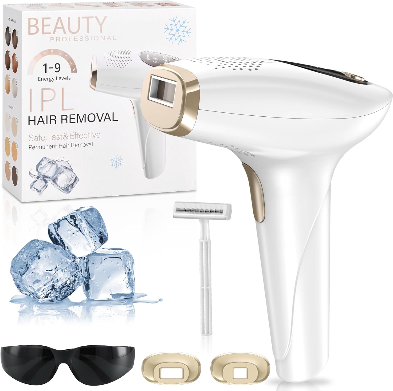 Épilateurs à lumière pulsée, Épilation au laser IPL avec Fonction de Refroidissement, 9 Vitesses et 3 Fonctions HR/SC/RA, Appareil d'épilation pour Hommes, Femmes, Corps, Aisselles