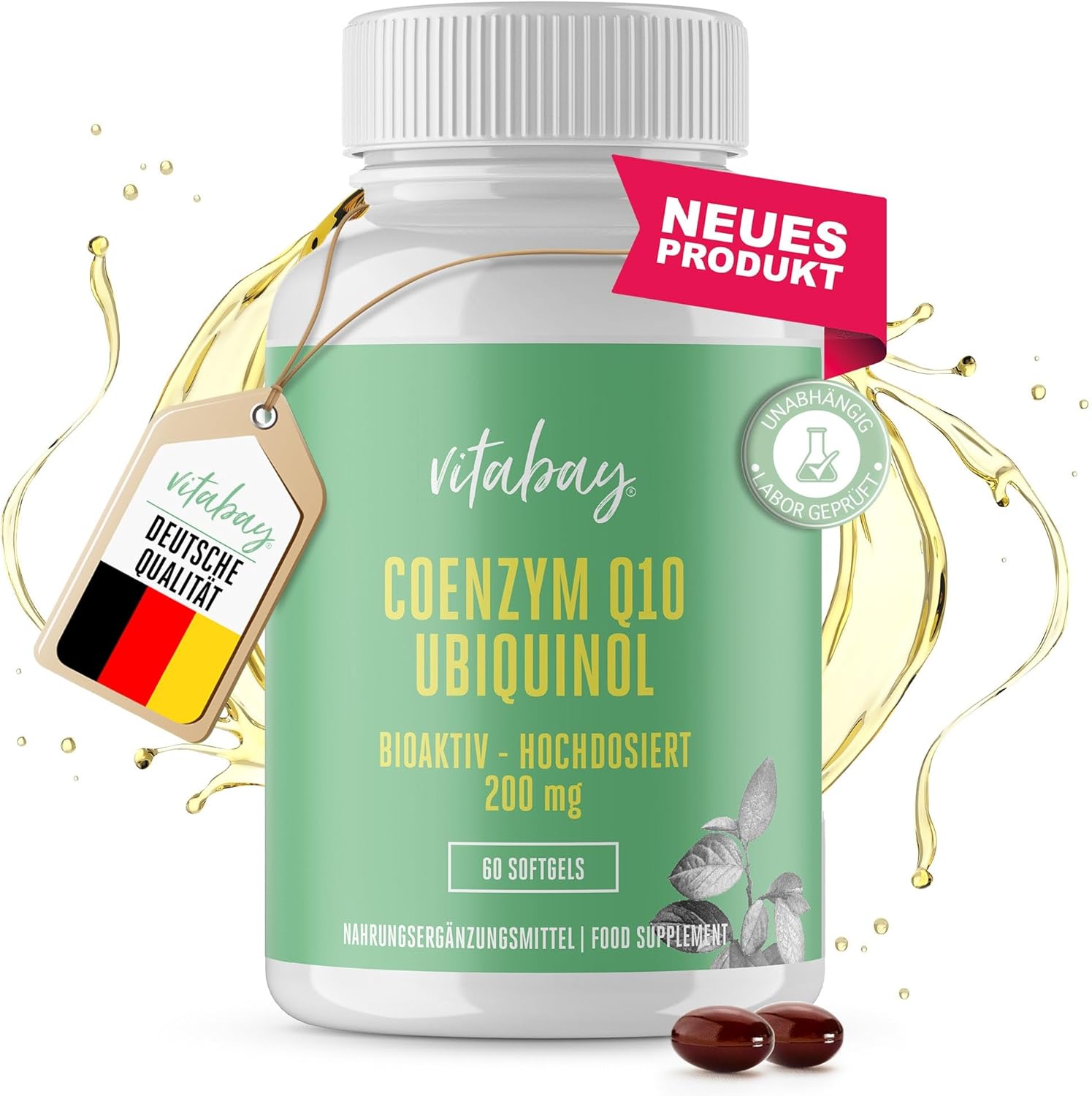 Coenzyme Q10 Ubiquinol 200 mg - 60 Gélules de Coenzyme Q10 Bioactif et à Libération Prolongée - Sans Additifs et à Dosage Élevé - Vérifié en Laboratoire