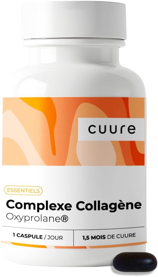 Complexe Collagène Marin Hydrolysé Breveté - CUURE - 45 Jours - 45 Gélules - Oméga 3, Vitamine C E et Astaxanthine- 1500 Dalton - Peau - Fabriqué en France