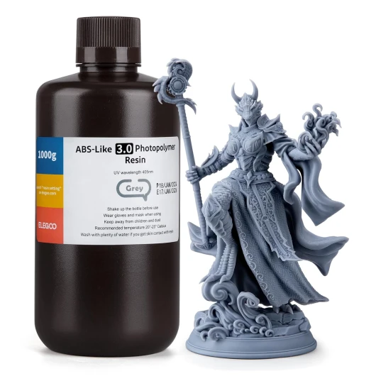Résine ABS Like 3.0, Gris 1000g, Résine d'Imprimante 3D Photopolymérisation UV 405 nm pour Impression 3D LCD/DLP, avec Résistance et Ténacité Améliorées, Haute Précision, Faible Viscosité
