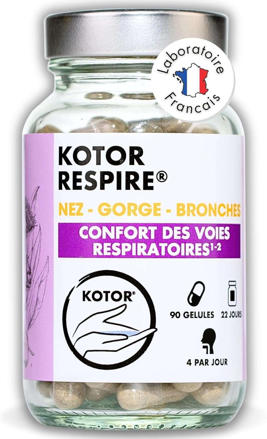 KOTOR RESPIRE - Libère les Voies Respiratoires - Rhume, Nez, Gorge, Toux - Eucalyptus + Thym + Plantain + Curcuma + Echinacea + Huile Essentielle - 90 Gélules - Vegan - Produit en France