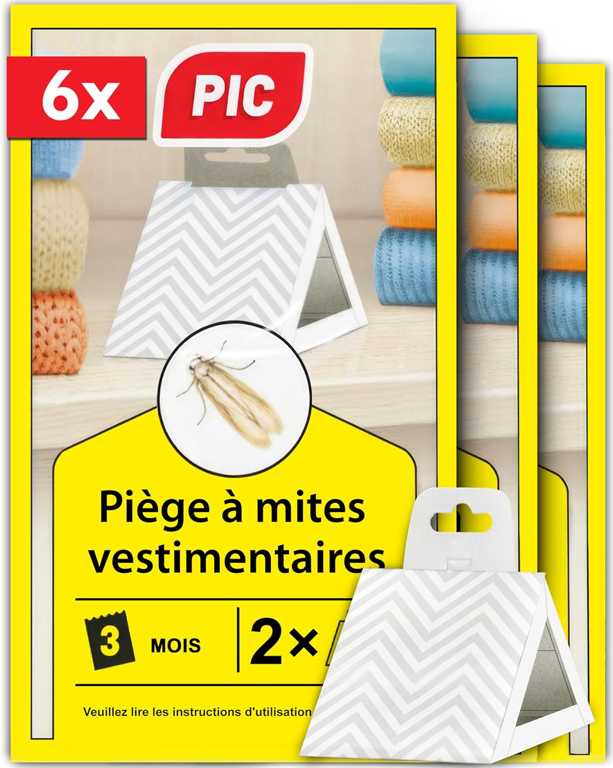 Piège Produit Anti Mites Textiles Paquet de Trois 3x2 pièces - approprié pour la Protection de Tous Les vêtements dans l'armoire et en Stockage alternative à spray anti mites textiles