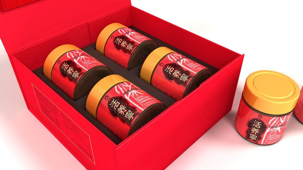 Huo Yang Ning - Coffret de 4 Pots - Poudre Anti-âge - Elixir de Jeunesse - Médecine Naturelle - Préparation à base de Plantes - Ralentit le Vieillissement