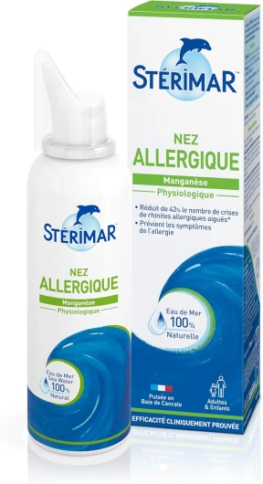 Nez Allergique - Spray Nasal pour Allergies, Prévention contre les Allergies, à l'Eau de Mer 100% Naturelle & Manganèse, Formule Physiologique, 100 ml