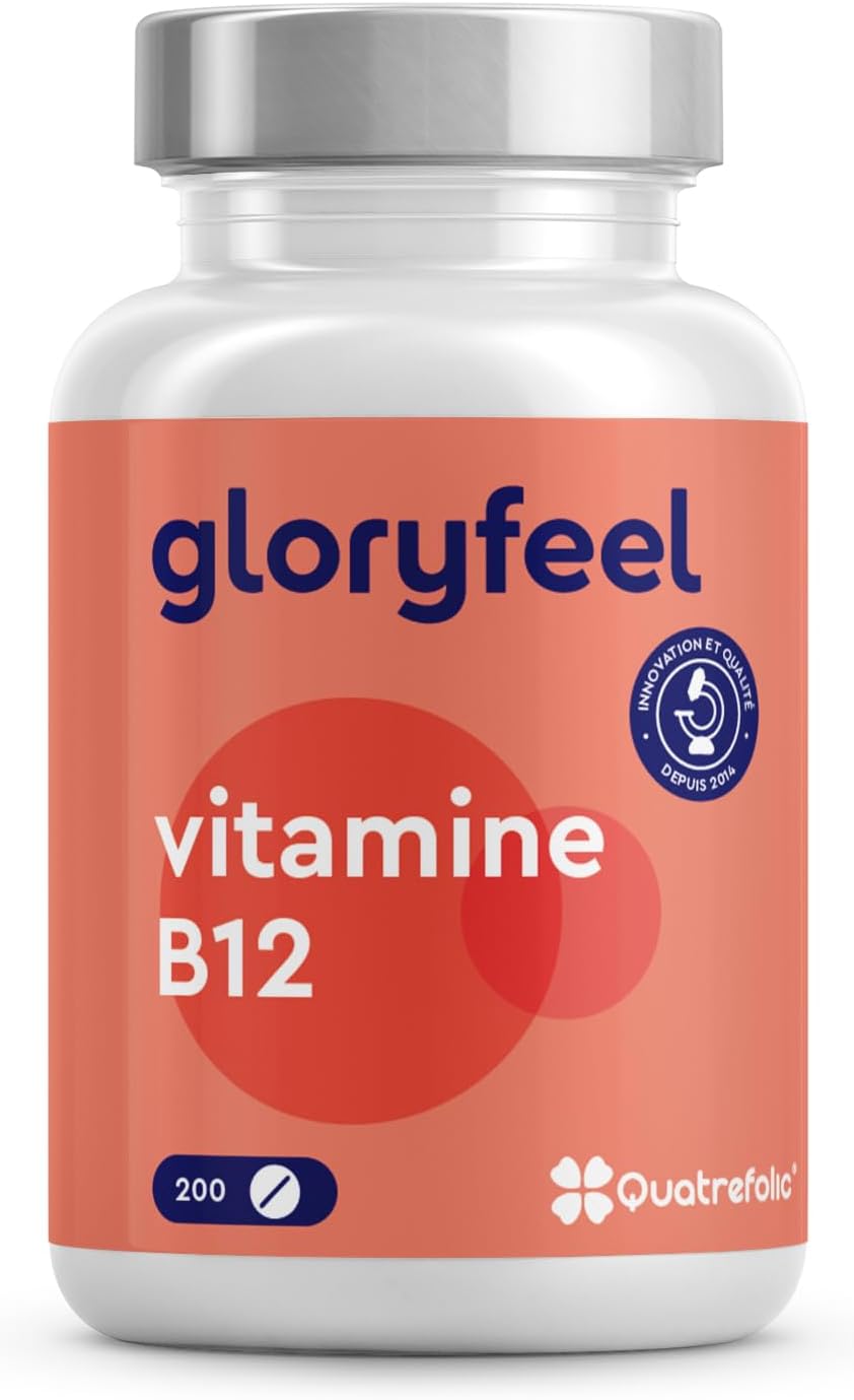 Vitamine B12 200 Comprimés, 2 Formes Bioactives de Vitamine B12, Forme à Libération Prolongée Hydroxocobalamine + Acide Folique 5-MTHF, Quatrefolic®, 100% végétalien, Sans Arômes ni Additifs