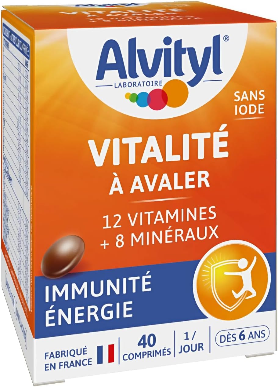 Comprimés Vitalité - 12 vitamines et 8 minéraux - Dès 6 ans, goût chocolat - 40 comprimés