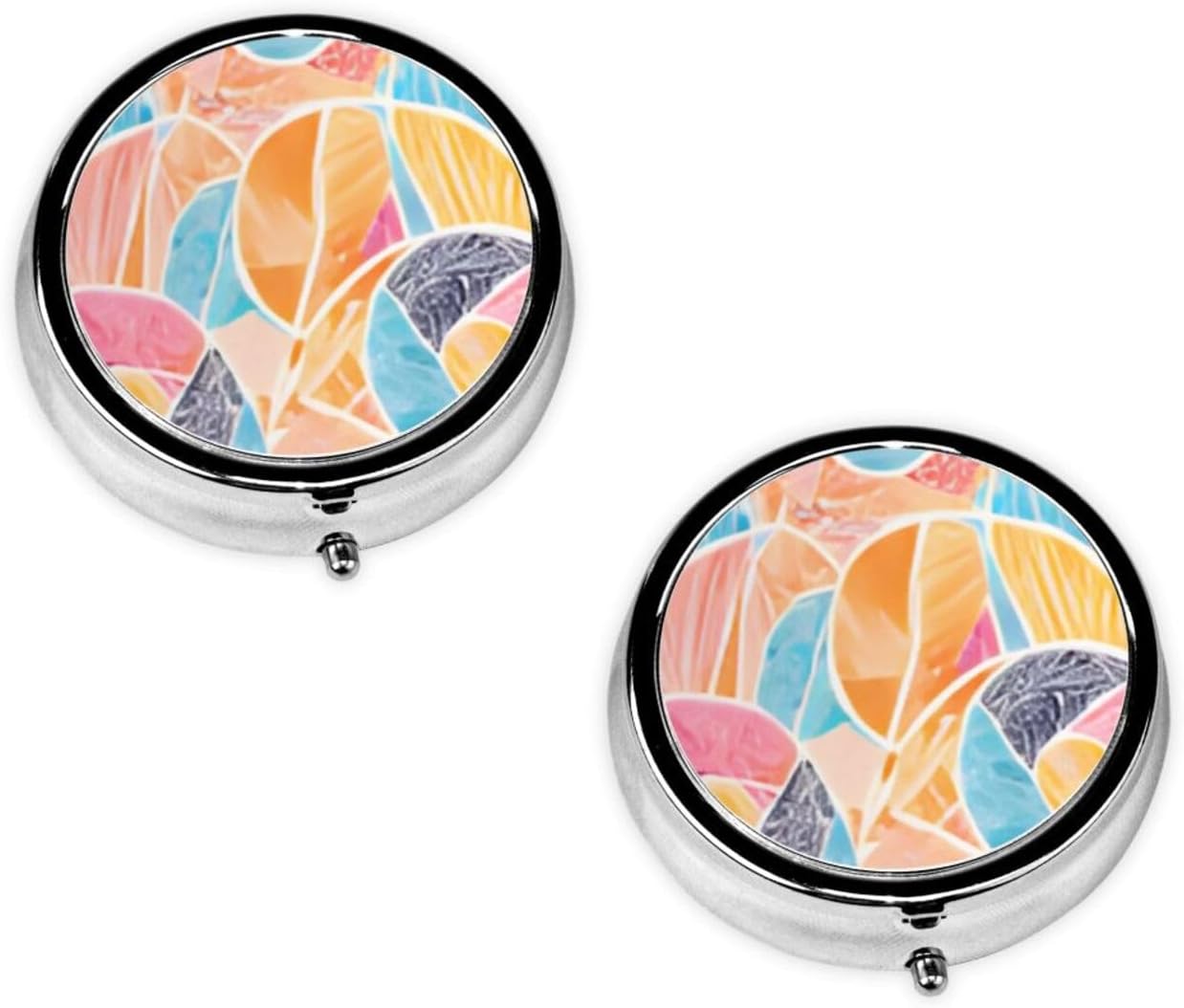 Petit pilulier rond avec animaux mexicains Otomi – 3 compartiments – Organiseur de médicaments portable personnalisé pour sac à main et poche