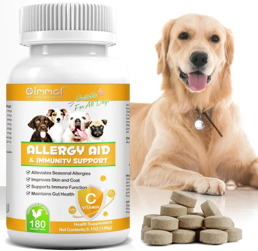 JSBNQRMZ Anti Demangeaison Chien,180pcs Allergie Comprimés,AméLiore La Peau Et Le Pelage,Soulage Les Allergies Saisonnières,Soutient La Fonction Immunitaire Et Maintient La Santé Intestinale