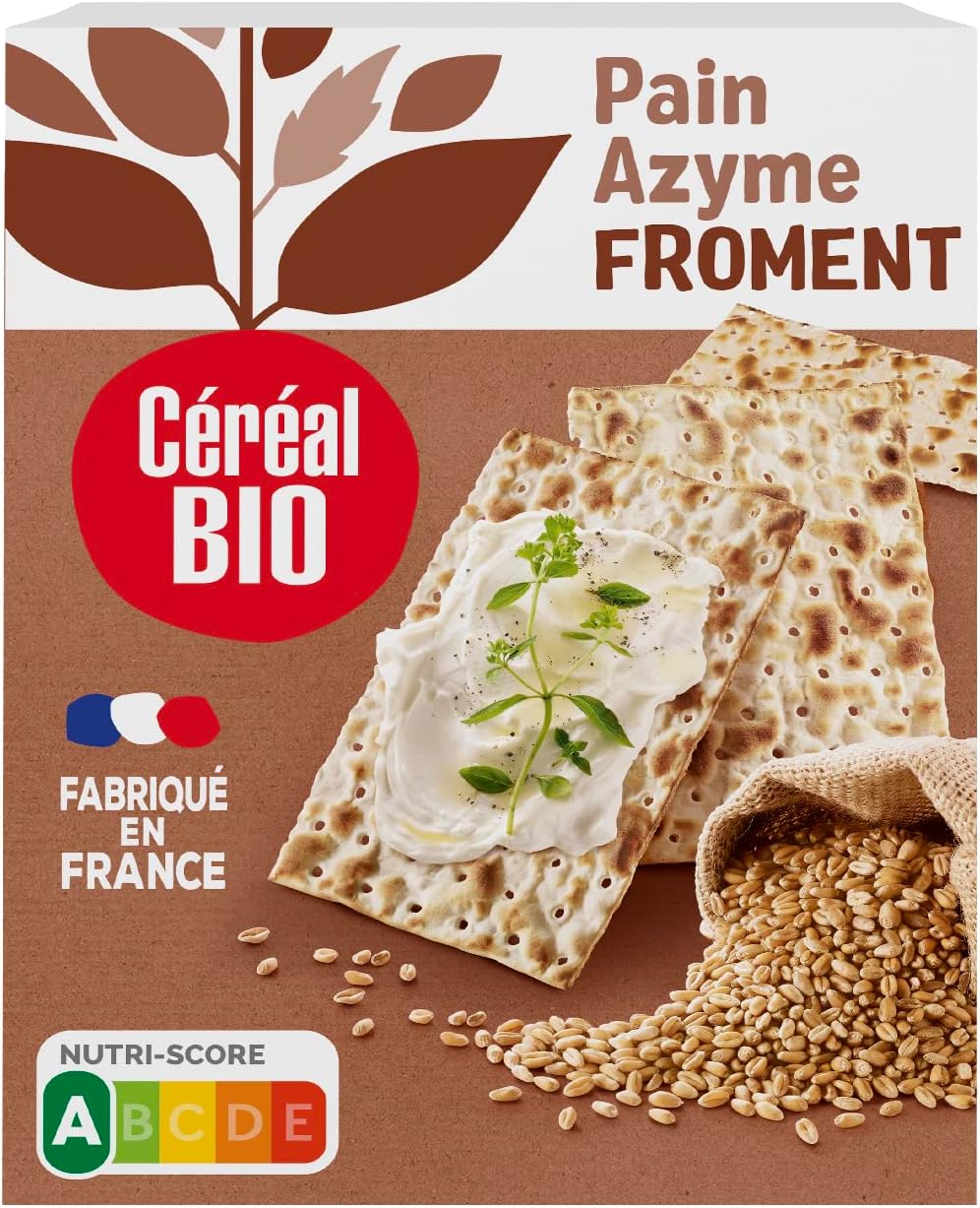 Pain Azyme Froment - Au Blé Bio Français - Sans Sel - Source de Fibres - Idéal pour le Petit-Déjeuner - 200g (2 x 100g) - 195638