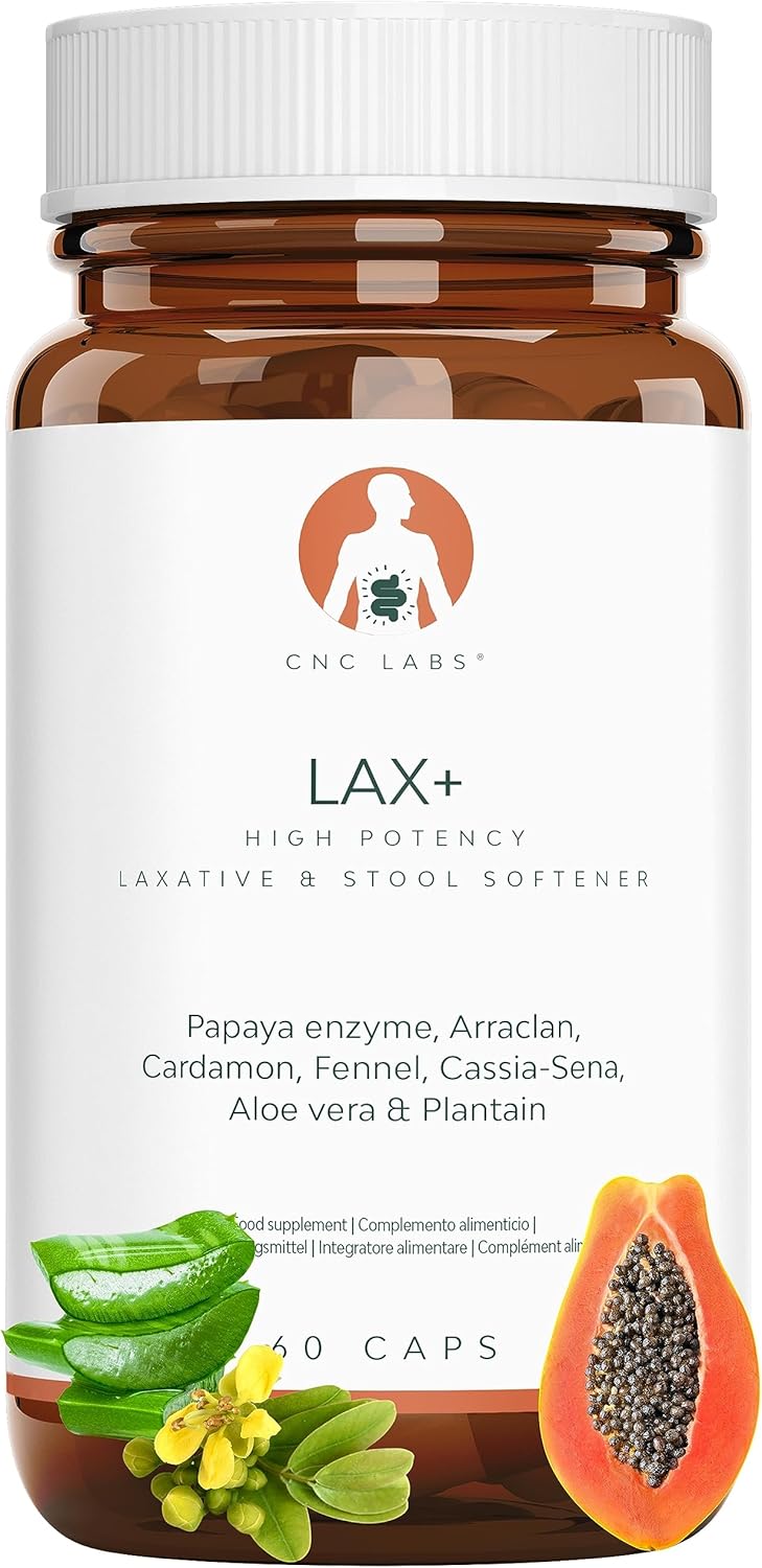 LAX+ Laxatif puissant contre la constipation, Ramollit les selles, Detox laxatif, Soulage les ballonnements et les gaz, Papaye, Arraclan, Cardamome, Fenouil, Sena, Aloès et Plantago