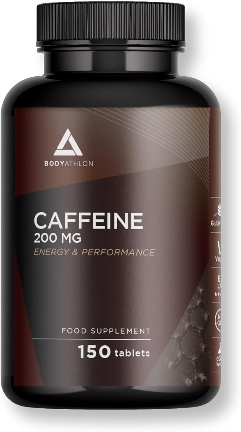 Bodyathon– Caféine comprimes 200mg– 150 comprimés- Énergie et Concentration - Augmente votre endurance– Haute dose- Améliore vos performances sportives