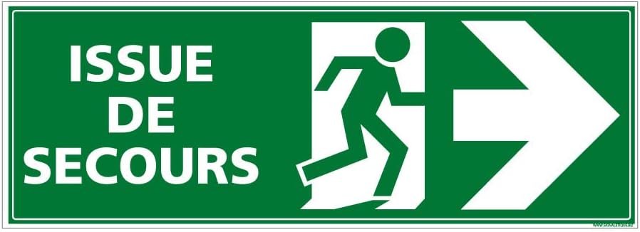Signalétique.biz France - Panneau Sortie Secours Autocollant Issue Secours Flèche Droite, PVC, Alu - 210 x 75 mm