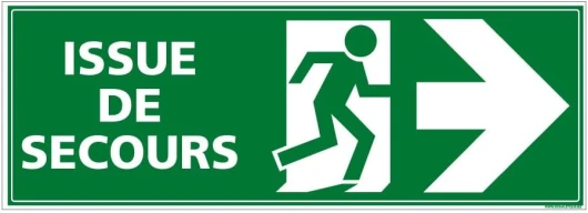 Signalétique.biz France - Panneau Sortie Secours Autocollant Issue Secours Flèche Droite, PVC, Alu - 210 x 75 mm