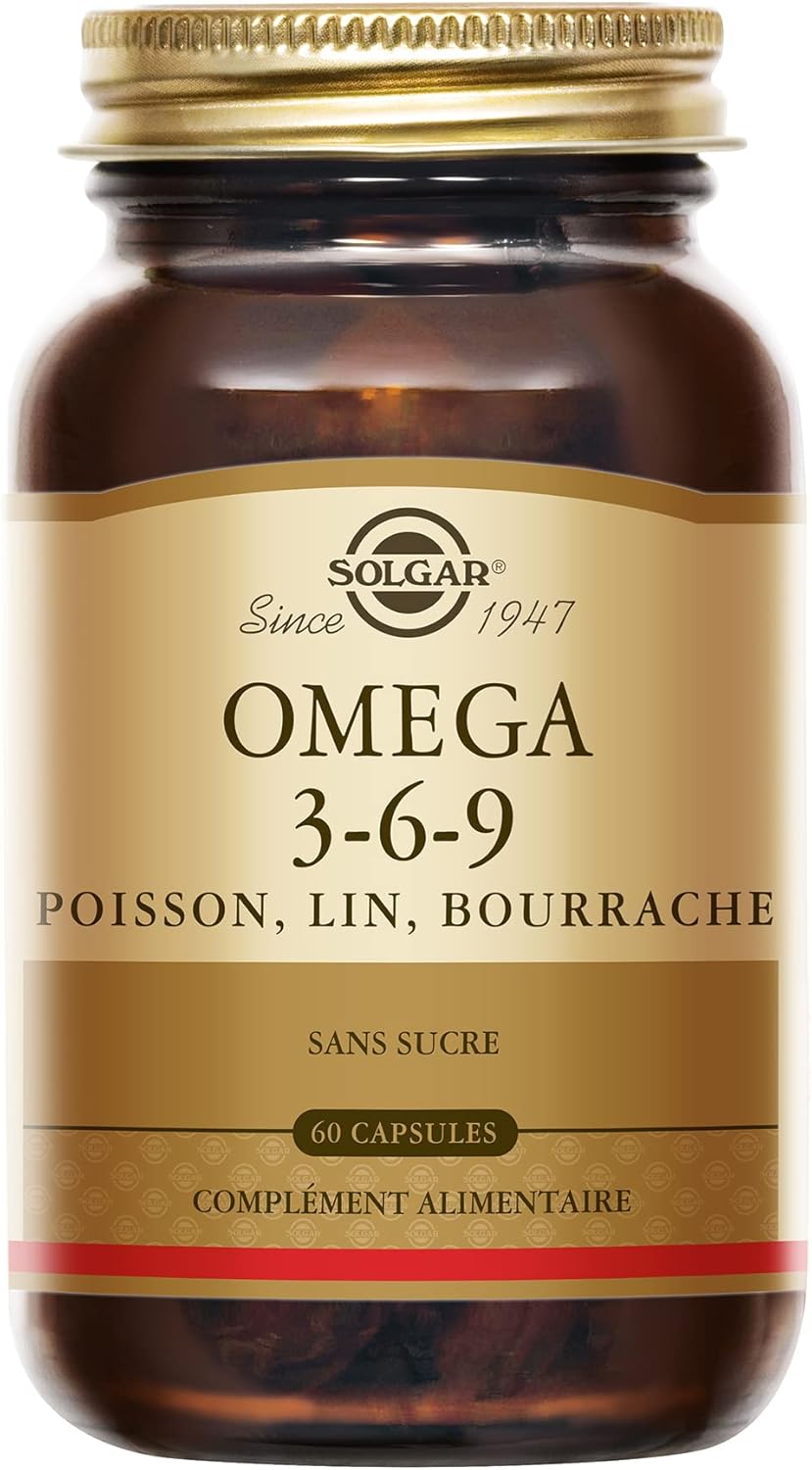 Omega 3-6-9 - Cardiovasculaire - Acides Gras - Poisson, Lin, Bourrache - Complément Alimentaire - Flacon de 60 capsules