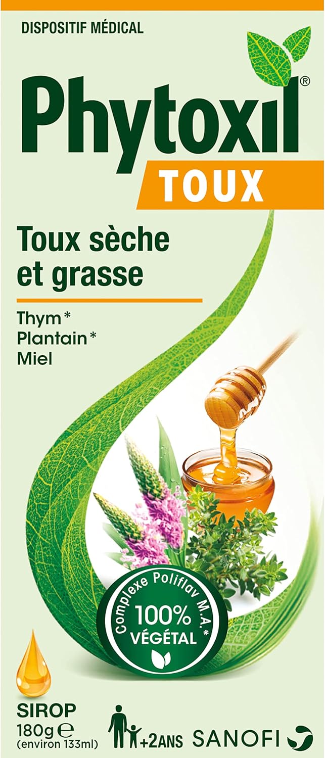 TOUX - Dispositif médical- Sirop 133 ml - Soulage la toux sèche et toux grasse - Thym, Plantain, Miel - A partir de 2 ans