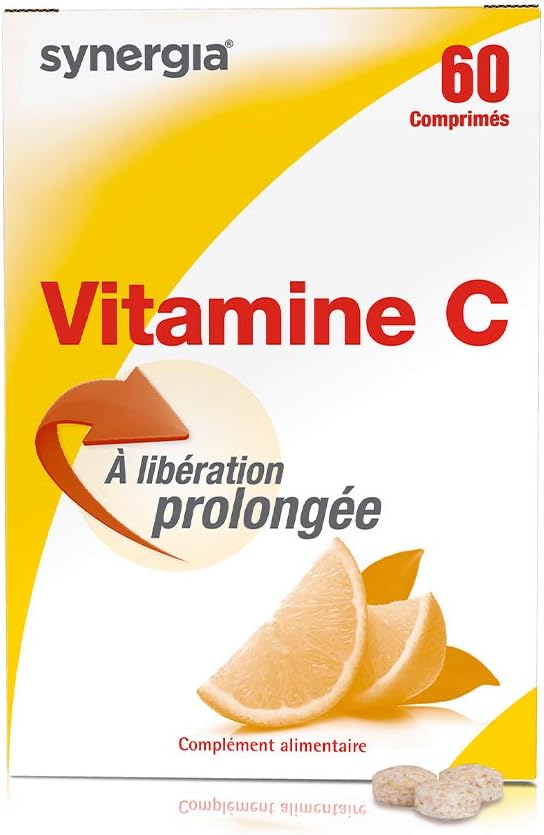 VITAMINE C À LIBÉRATION PROLONGÉE 60 Comprimés - Tonus et Vitalité - Agit sur l'immunité en renforçant les défenses naturelles - Laboratoire SYNERGIA