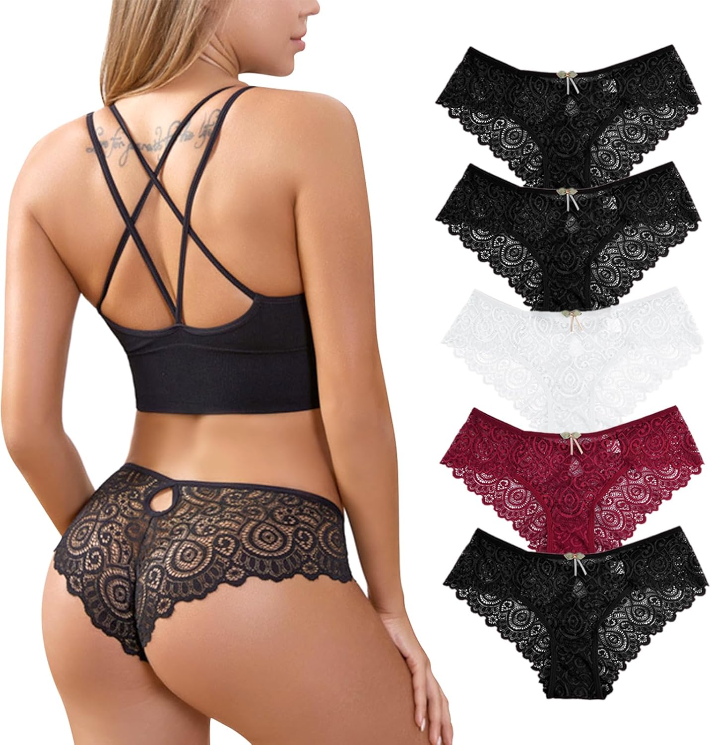 Zilams Culotte Femme Dentelle Chic Tanga Sexy Lingerie String sous Vetement Stretch Slips Taille Basse Bikini Multipack Tentation Panties