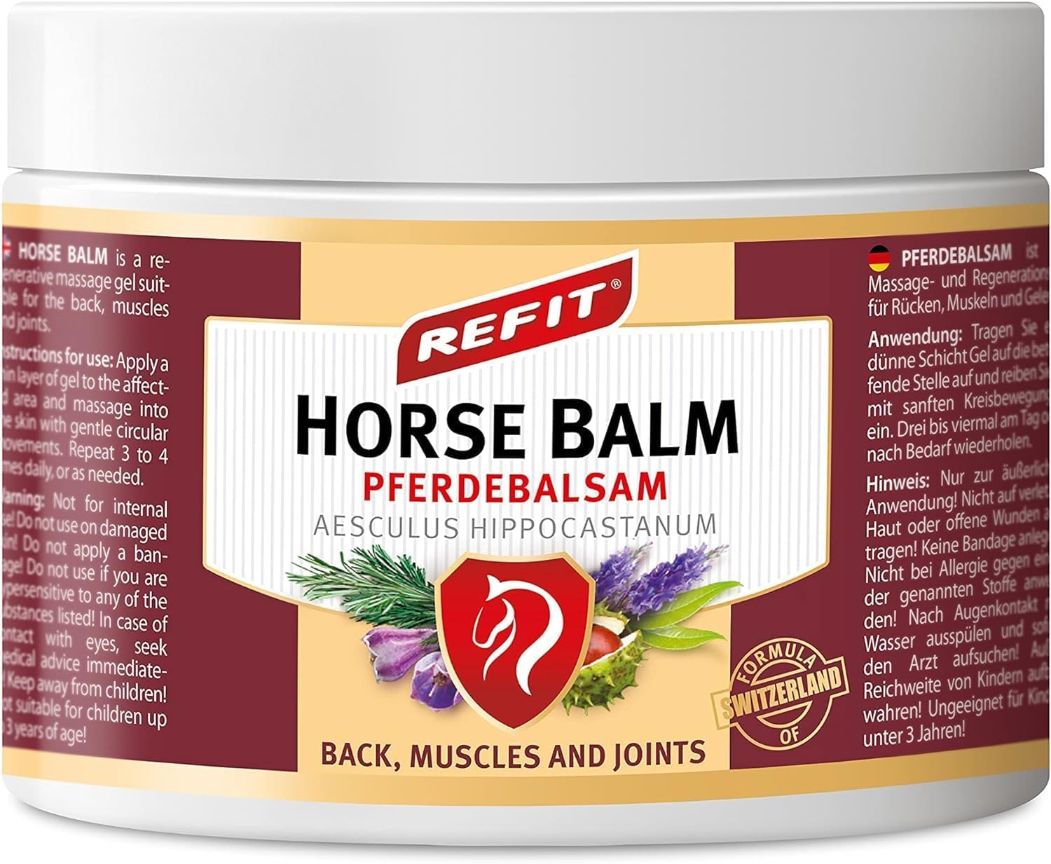Refit Horse Balm XXL 500 ml - Gel Anti-Douleur Extra, combinaison équilibrée de tourbe et d'herbes, châtaigne, pour le dos, les muscles, pour la circulation sanguine et la régénération