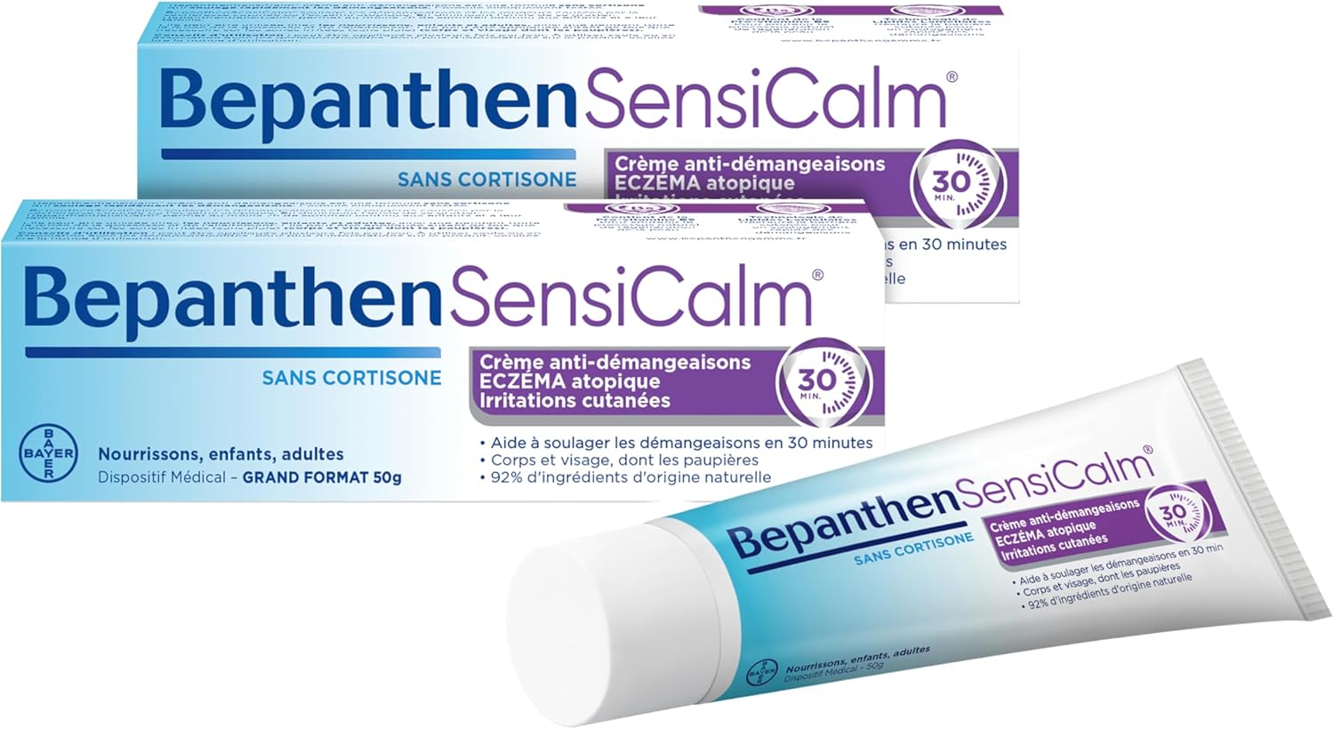 Sensicalm® Crème anti-démangeaison - Dispositif médical - Eczéma atopique, démangeaisons - Sans cortisone - Cor Adulte - 2 Pack de 50g (100g total)