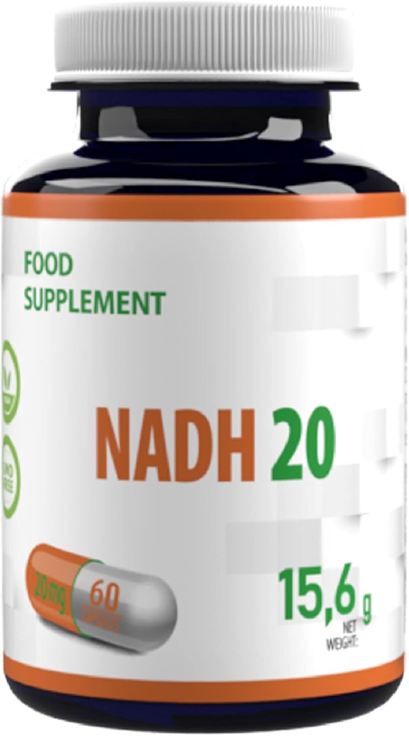 NADH 20mg 60 gélules végétales, Testé par un Laboratoire tiers, sans gluten ni OGM