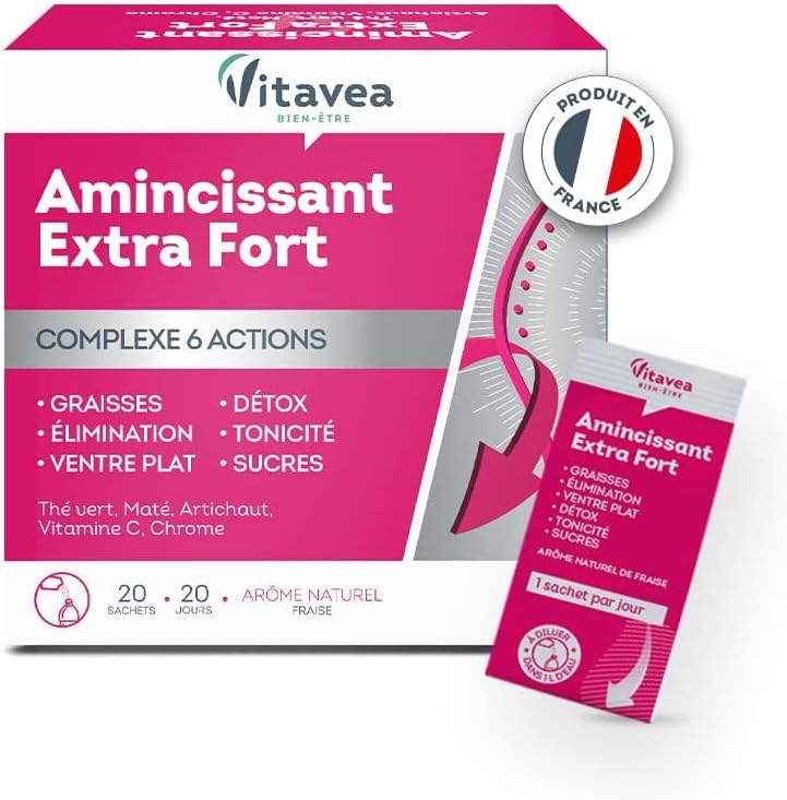 VITAVEA BIEN-ETRE - Amincissant Extra Fort - Préparation Minceur 6 actions - Ventre plat, Graisse, Elimination, Sucres, Détox - Thé Vert, Maté, Artichaut, Chrome, Vitamine C - 20 sachets