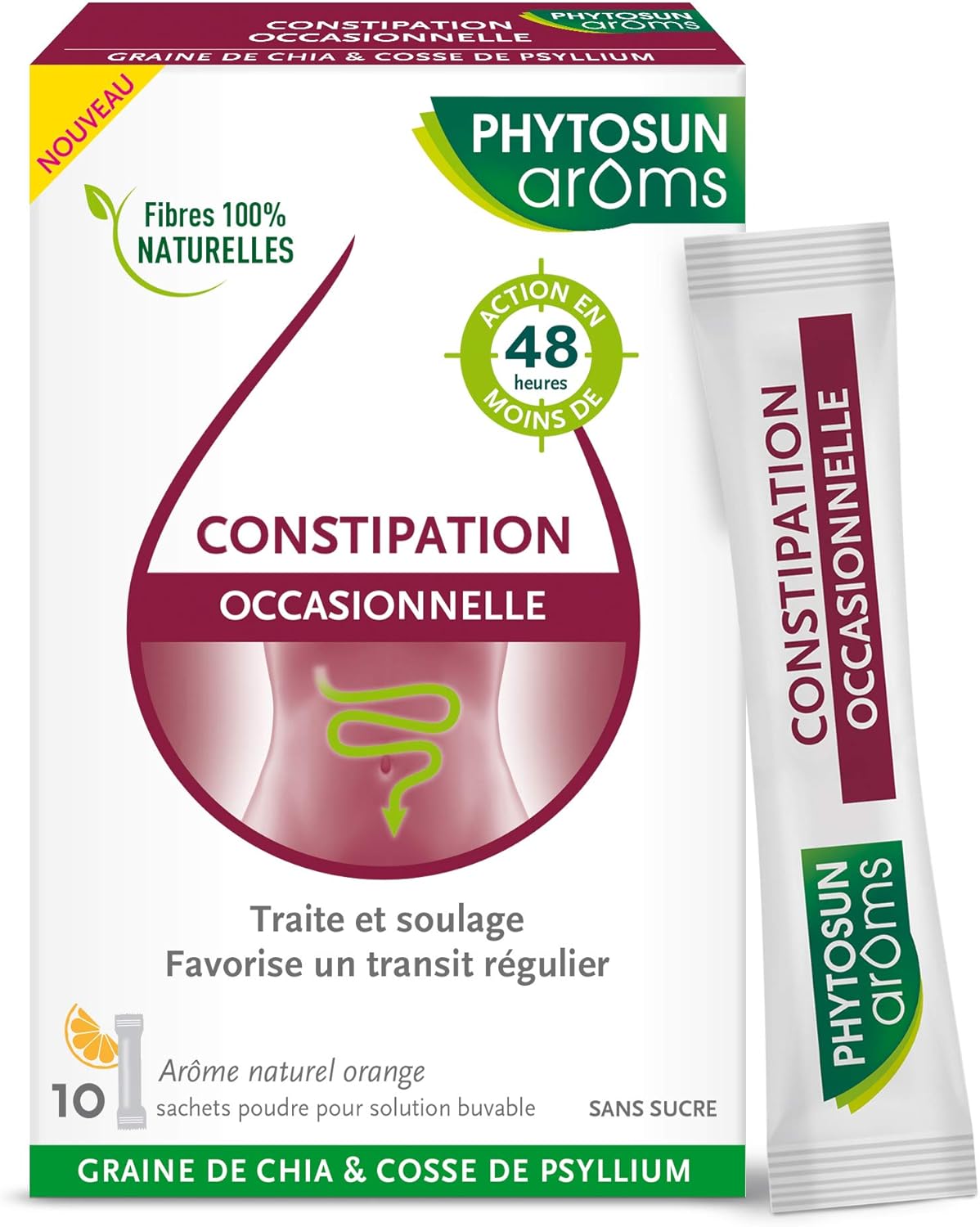 Constipation Occasionnelle - Arôme Naturel Orange - Sans Sucre - 10 Sachets Poudre pour Solution Buvable