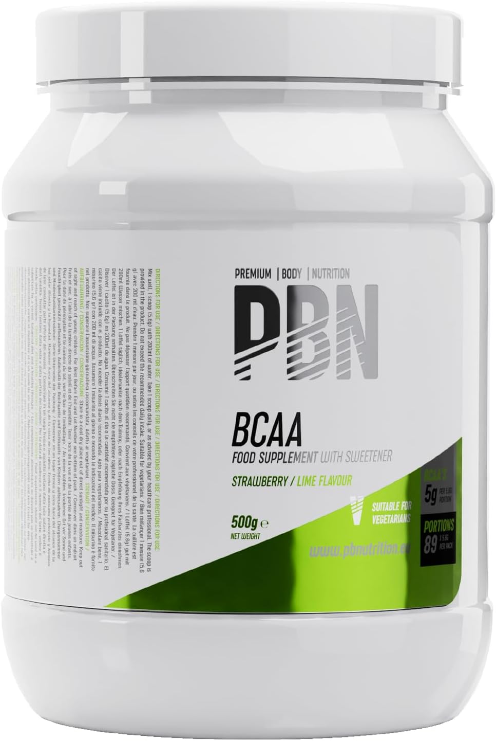 PBN - Premium Body Nutrition BCAA Fraise/Citron vert, 500g, Nouvelle saveur améliorée