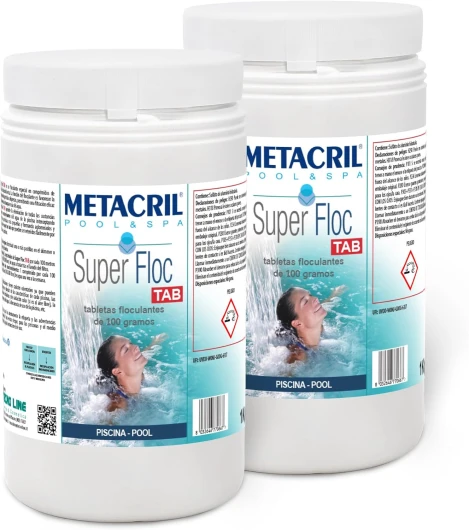Metacril Super FLOC Tab 2 kg (1+1) - Floculant et clarifiant pour Eau de Piscine en pastilles de 100 g à Dissolution Lente