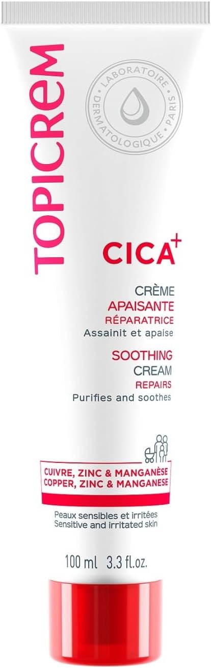 CICA+, Crème Apaisante au Zinc et à l’Acide Hyaluronique - Apaise les Irritations Cutanées - Soin pour Peau Sensible, Bébé, Enfant, Adulte - Fondante, sans Parfum - Tube 100 ml