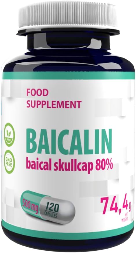Hepatica Baicaline de (Scutellaria baicalensis) 500mg 120 Capsules végétaliennes, Certificat d'analyse par AGROLAB Allemagne, Haute puissance, sans gluten ni OGM
