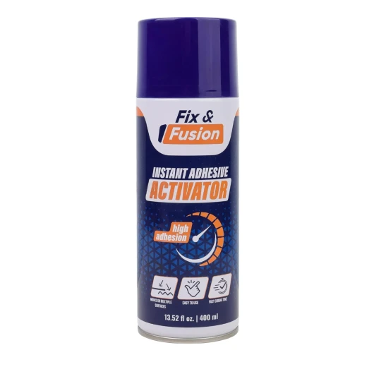 FIX & FUSION Activateur Spray (400 ml) - Accélérateur Séchage pour Colle Cyanoacrylate (CA) Super Glue - Bois, Plastique, Caoutchouc, Granit & Bricolage - Adhérence Renforcée, Séchage Rapide (1 Pack)