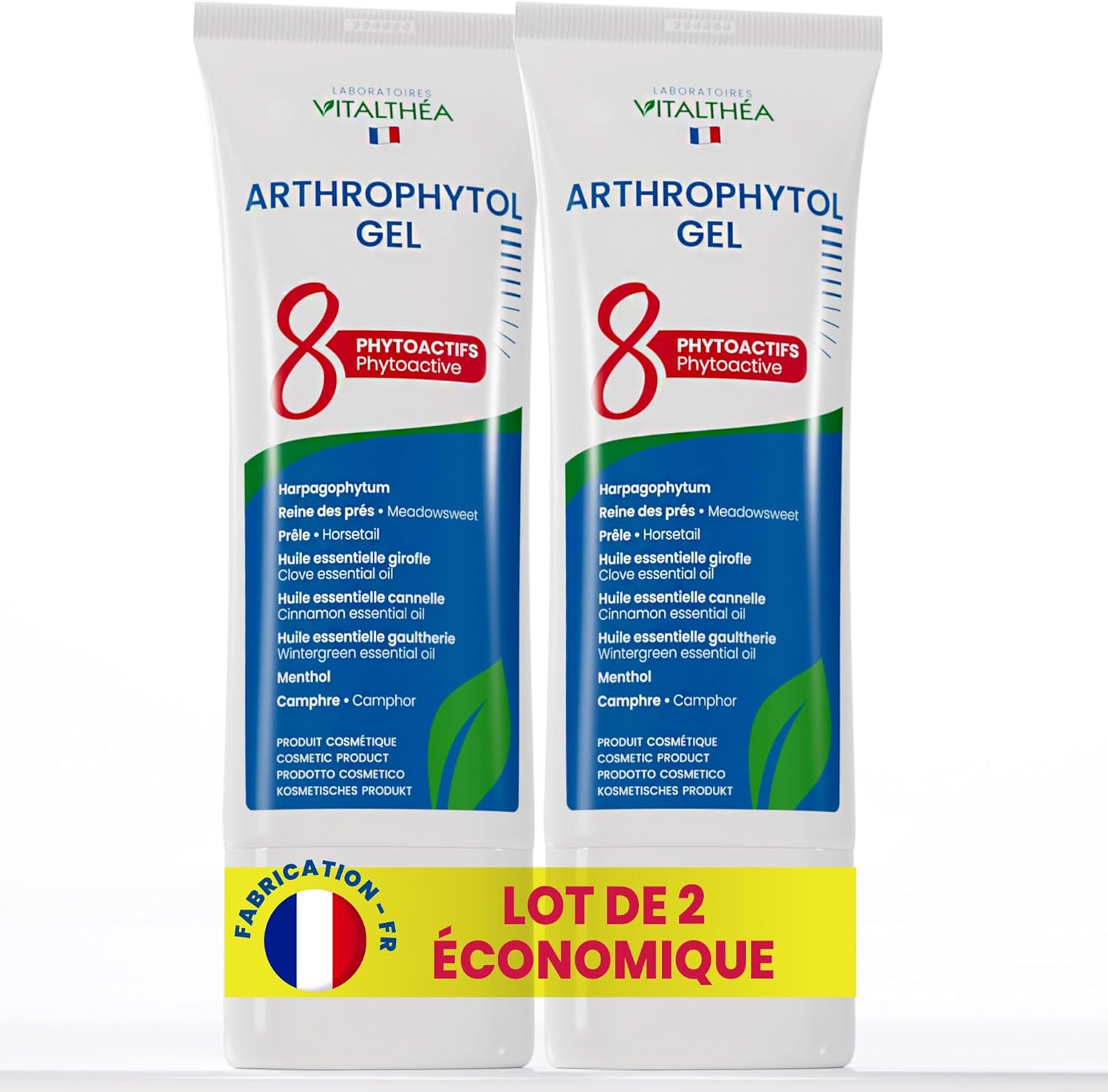 ARTHROPHYTOL x2 tubes - Gel de Massage Articulations & Muscles - 8 Actifs Naturels - Harpagophytum & Huiles Essentielles & Menthol & Camphre - Soulage instantanément et durablement