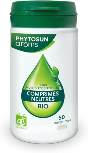 PHYTOSUN arôms - Comprimés Neutres Bio - Support Neutre pour Huiles Essentielles - Boîte de 50 Comprimés