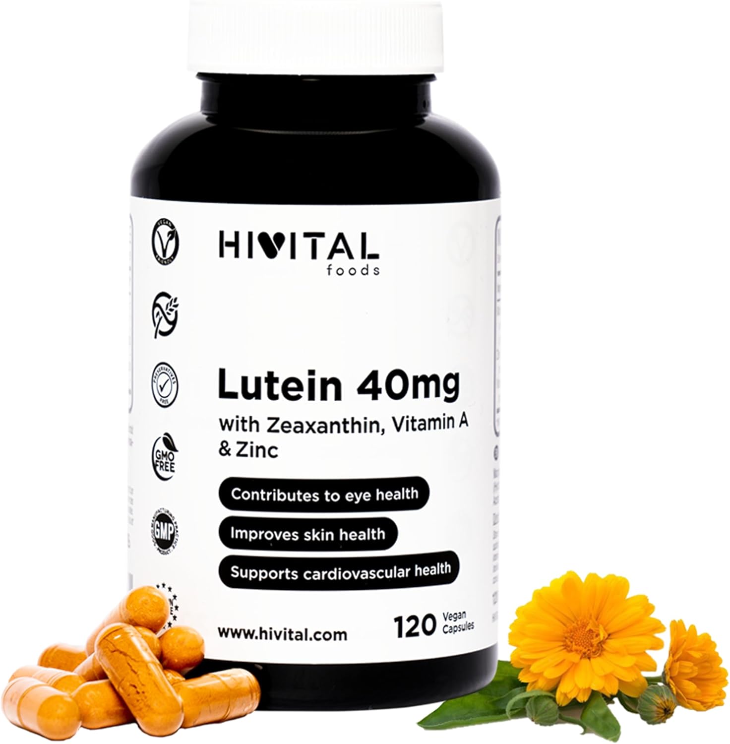 Lutéine 40 mg - 120 gélules végétaliennes pour 4 mois - Extrait naturel de Fleur de Caléndula avec 40 mg de Lutéine pure, 8 mg de Zéaxanthine, Vitamine A et Zinc pour améliorer la santé des yeux et peau