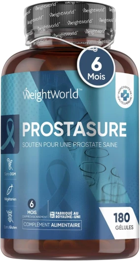 Prostate & Confort Urinaire - 180 Gélules - Avec Saw Palmetto (Palmier Nain), Graine de Courge (Citrouille), Zinc, Vitamine B6, Vitamine D3 & Feuilles d'Ortie - Prostasur Homme Avec Actifs Naturels