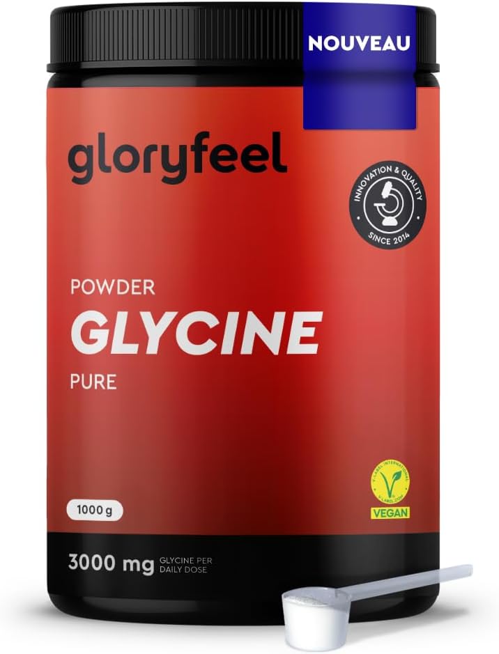 Poudre de glycine 1000g (330 portions) - Hautement dosé avec 3000mg de L-glycine par jour - Acide aminé pur naturellement sucré - Solubilité rapide - Testé en laboratoire, vegan et sans additifs