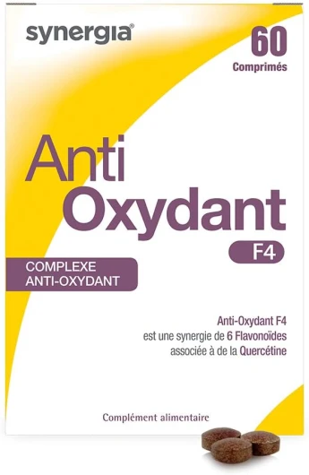 ANTIOXYDANT F4 60 Comprimés - Complexe Anti-Âge Naturel, à Base d’Ingrédients Naturels Concentrés - Citroflavonoïdes, Goji, Grenade, Raisin, Thé Vert, Myrtille et Quercétine - LABORATOIRE SYNERGIA