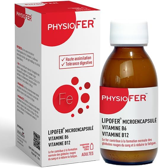 Physiofer Suspension buvable - Complément Alimentaire à base de Fer et Vitamines B6 et B12-120ML