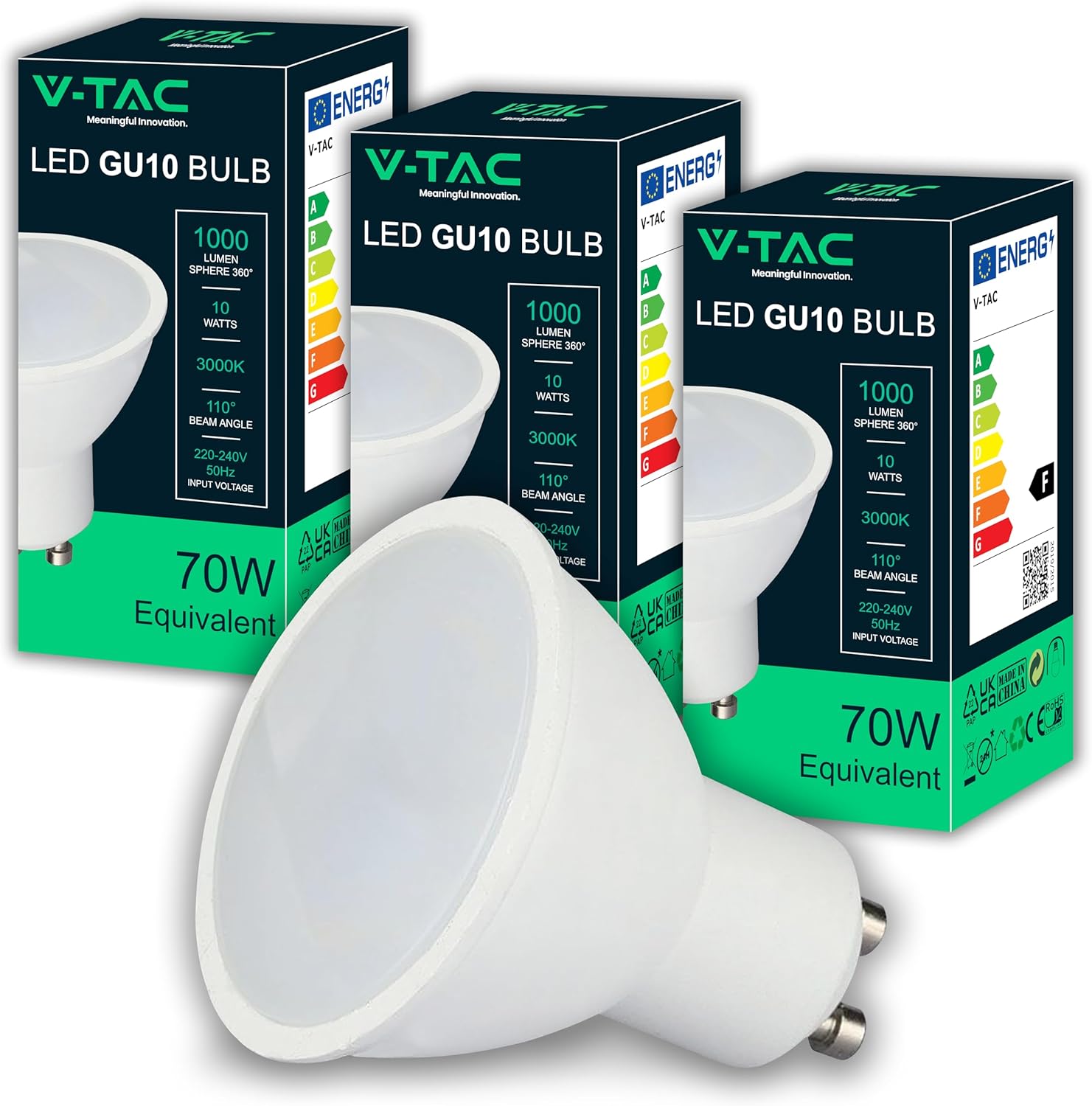 V-TAC 3x Ampoules LED GU10-10W Haute luminosité (Équivalent 70W) - 1000 Lumen - Spot LED GU10 pour une Efficacité Maximale et une économie d'énergie - Blanc Chaud 3000K