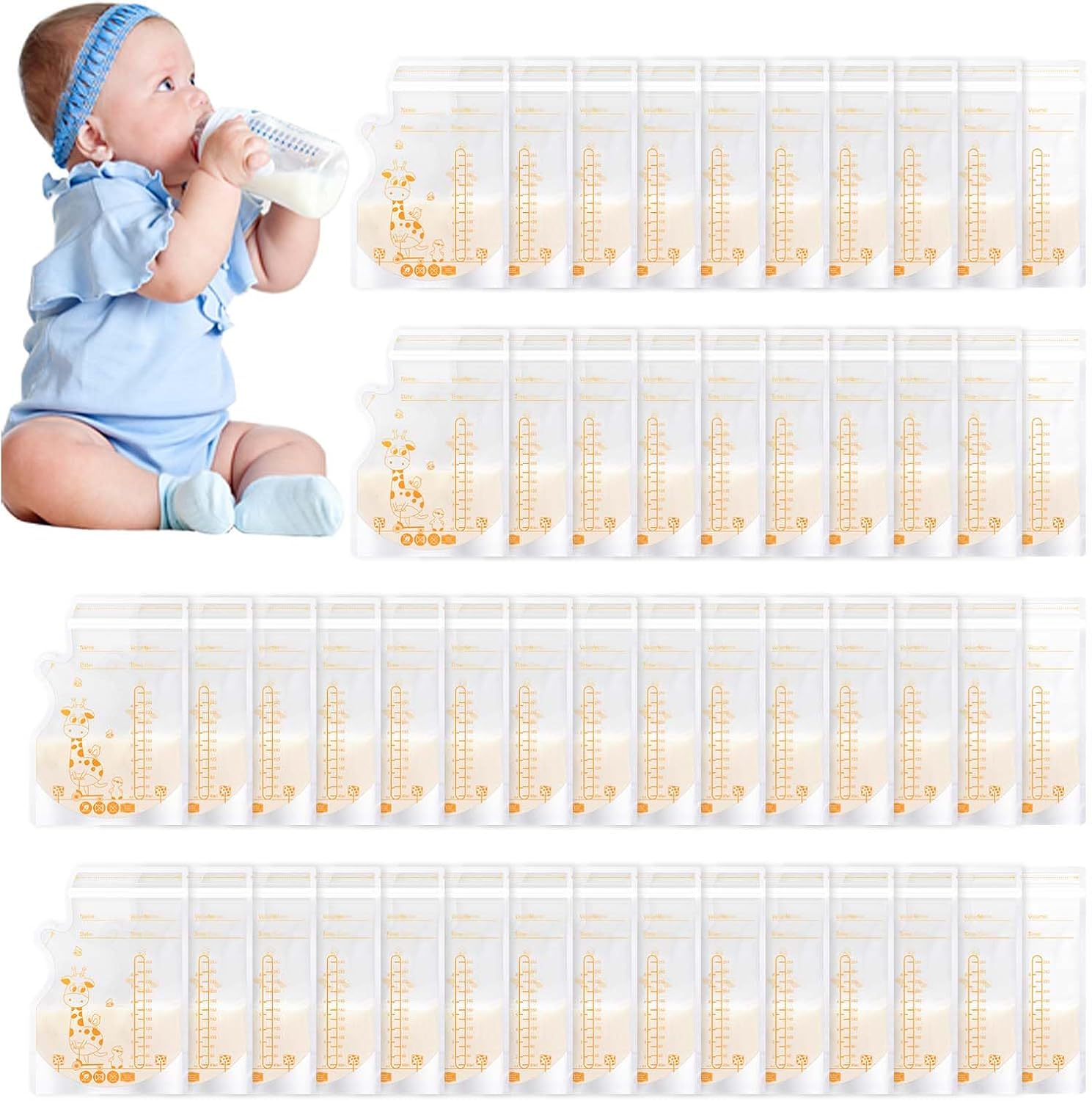 Sachet Conservation Lait Maternelle, 50 PCS Sac Congelation Lait Maternel, 250ml Conservation Lait Maternel Pré-stérilisés, Sachet Lait Maternel Double Glissière de Sécurité