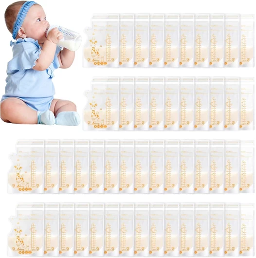 Sachet Conservation Lait Maternelle, 50 PCS Sac Congelation Lait Maternel, 250ml Conservation Lait Maternel Pré-stérilisés, Sachet Lait Maternel Double Glissière de Sécurité