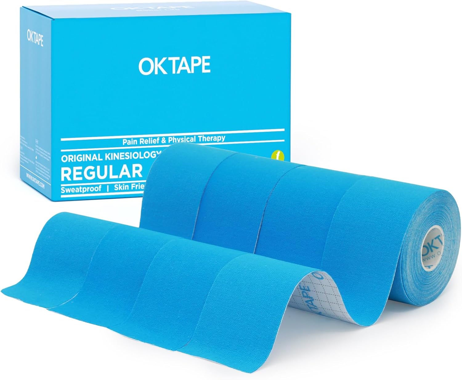 OK TAPE Bande Kinésiologie Tape, ruban athlétique élastique en coton original de base pour le soutien et la récupération, sportif thérapeutique pour soulager la douleur, 5cm x 5m,4 Rouleaux,Bleu