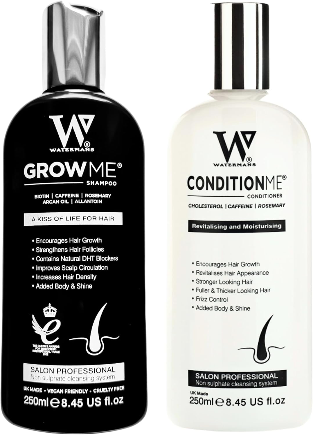 Meilleur shampoing anti chute pour pousse des cheveux et revitalisant par Watermans – Combo Pack – traitement de perte de cheveux pour les hommes et femmes